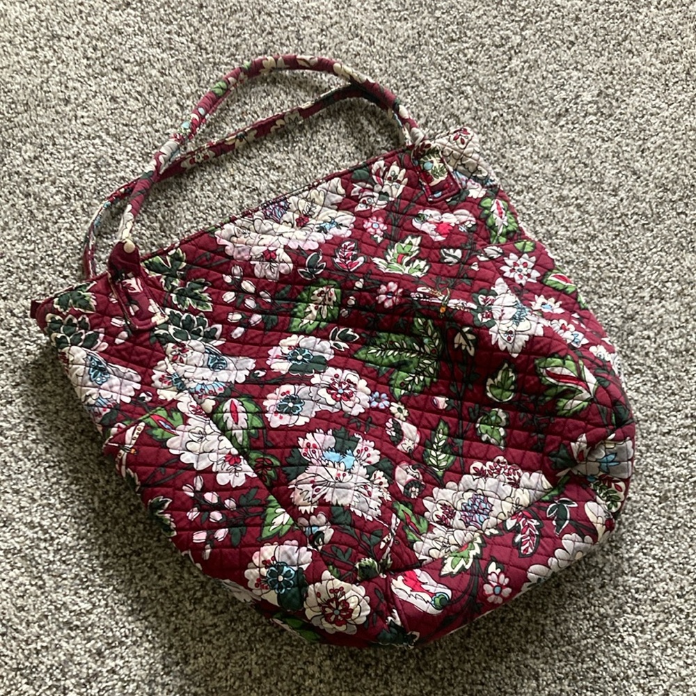 Floral Quilted Tote Bag - Red and Green